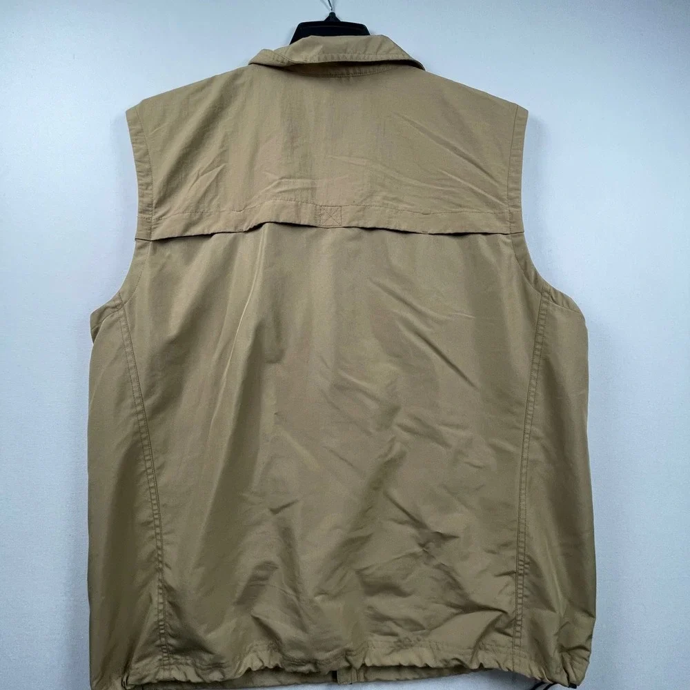 Eddie Bauer Mens XL Tan Khaki Utility Fishing Hiking Cargo Mesh Lined Zip Vest